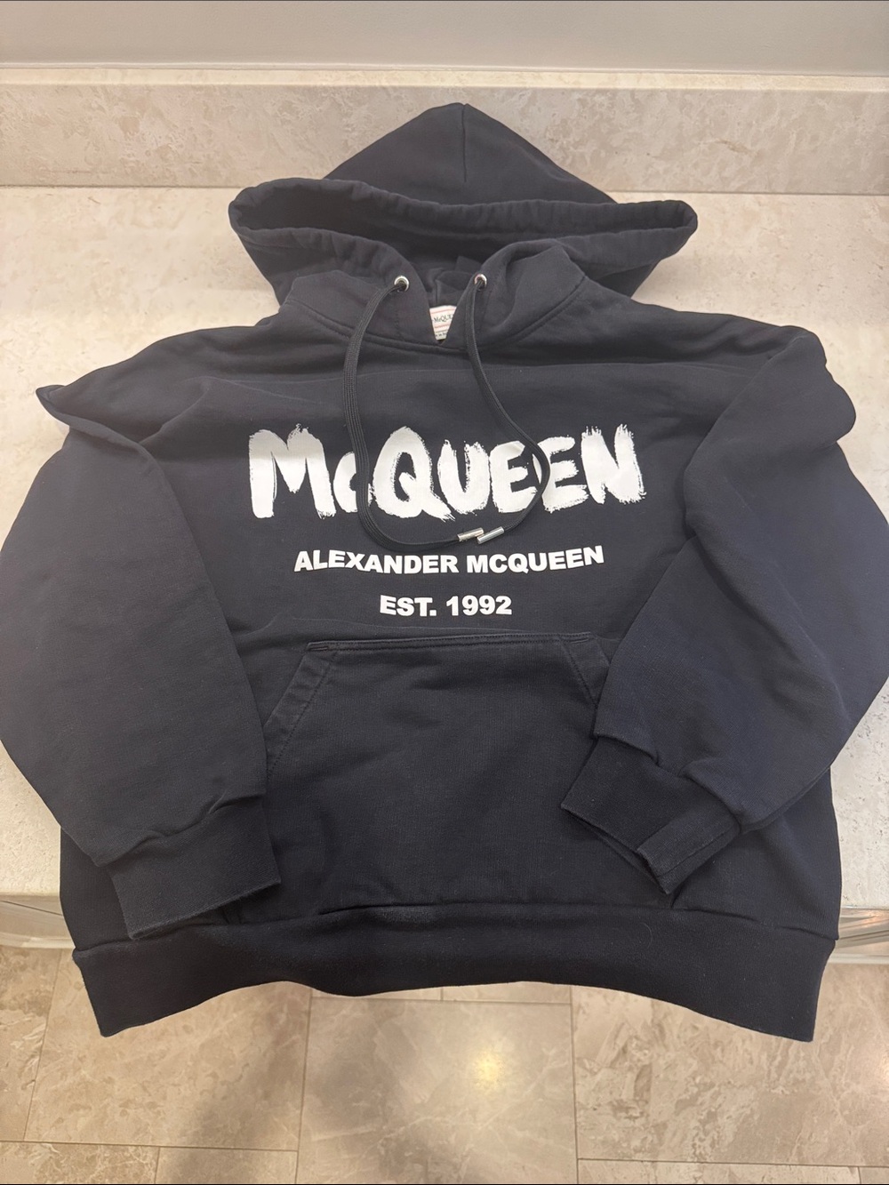Alexander McQueen Black Hoodie with White McQueen Script